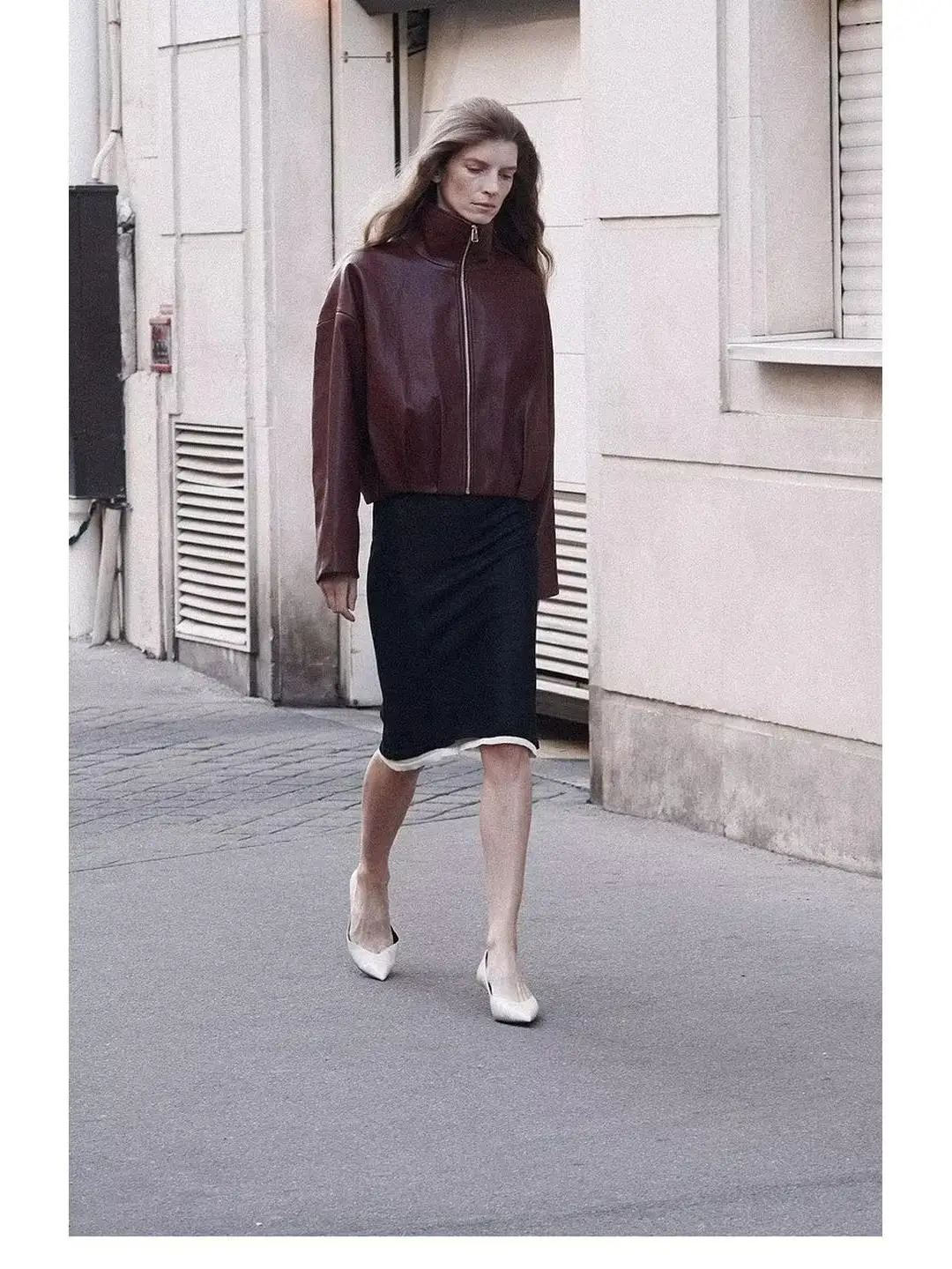 Casual Style Quilted Faux Leather Jacket Zipper Closure Stand Collar Autumn Wind Vintage All-Match Short Coat for Women