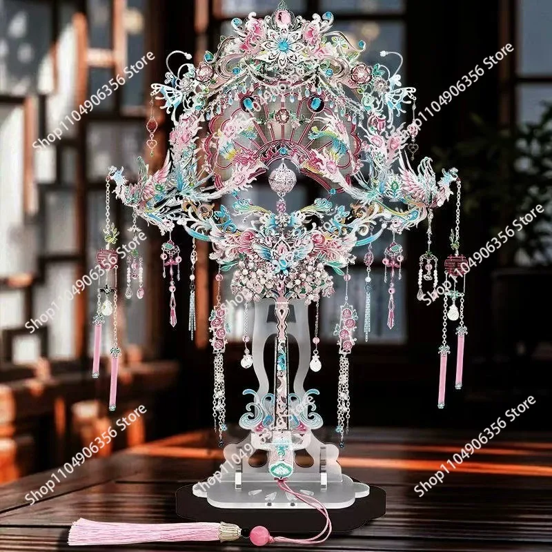for  Pink Silver Phoenix Crown Xi Fan Metal Assembly Ornament Three-dimensional Puzzle Handmade for Girlfriend Gift