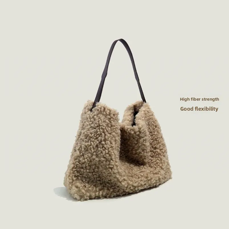 

Женская сумка-тоут из овечьего велюра, мягкая, пушистая, на одно плечо, большая вместимость, осенне-зимняя новинка