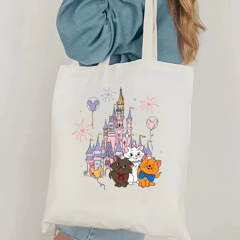 

Disney The Aristocats Marie Cat Shoulder Bag Cute Cat Reusable Women Shopping Bag Large Capacity Portable Travel Bag