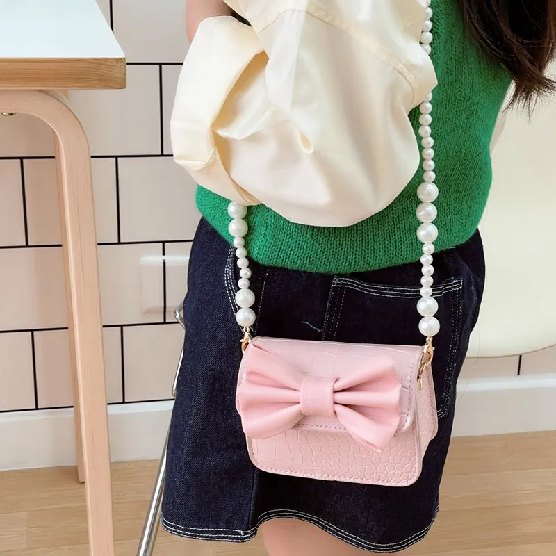 2025 New Girls Mini Crossbody Bag Fashion Elegant Beading Chain Children's Handbag for Princess Outdoor Travel Kids Coin Pouch
