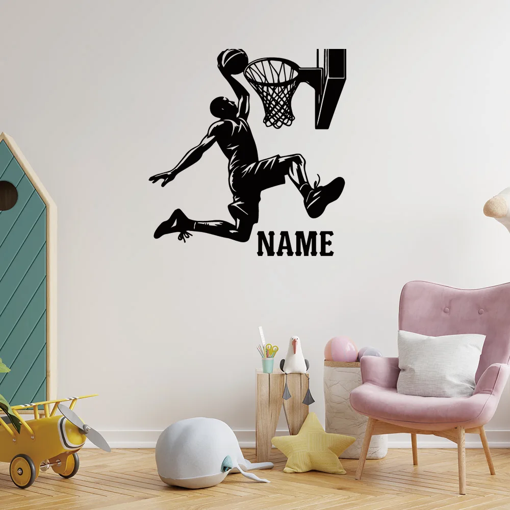 Image of 1pc Schöne Personalisieren Benutzerdefinierte Name Basketball Aufkleber Abnehmbare Vinyl Wandbild Poster Für Hochzeit Wand Aufkleber Wasserdichte Tapete
