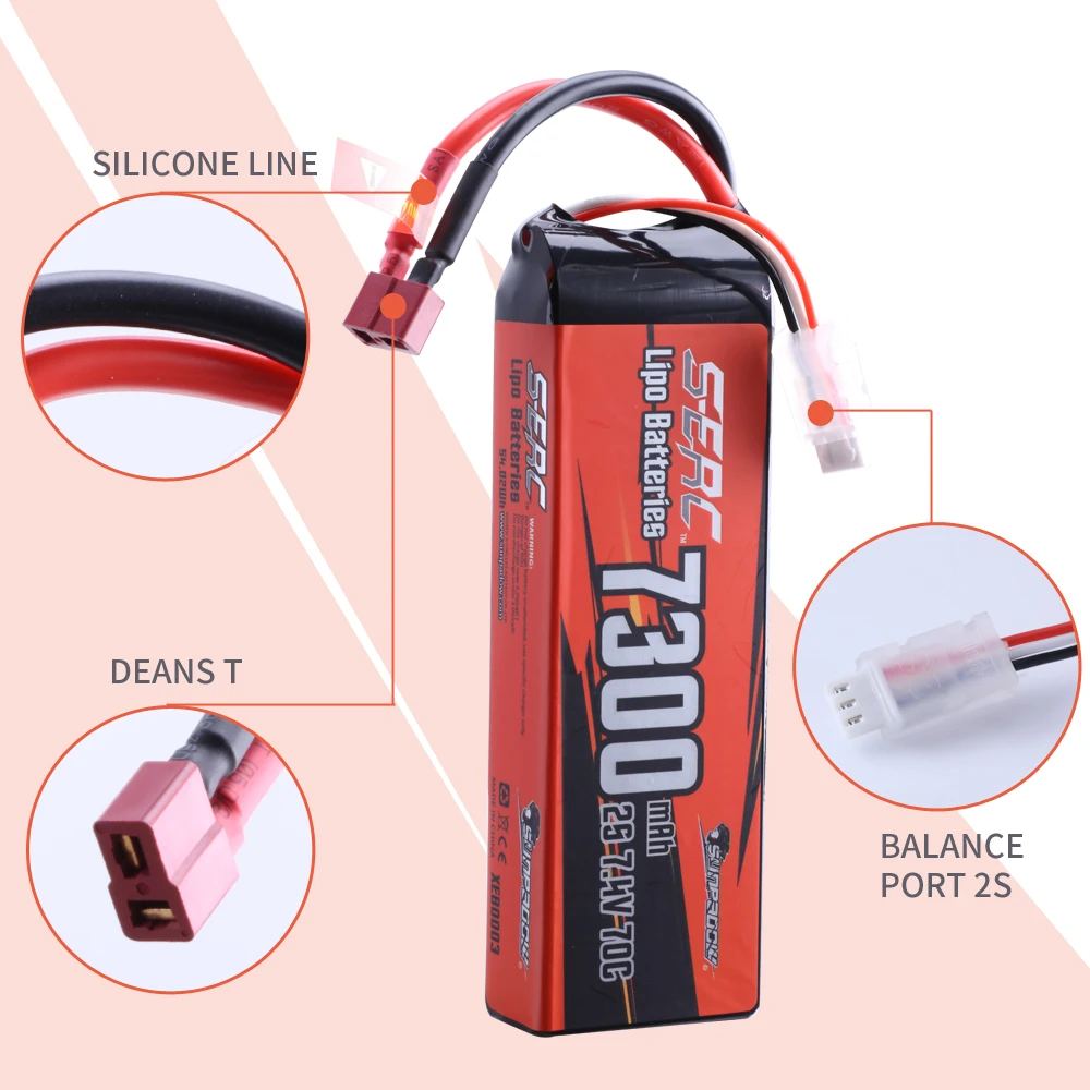 Sunpadow 2S Lipo Battery for 7300mAh 70C 7.4V with Deans T Plug Soft Pack RC Vehicle Car Truck Tank Buggy Truggy Racing