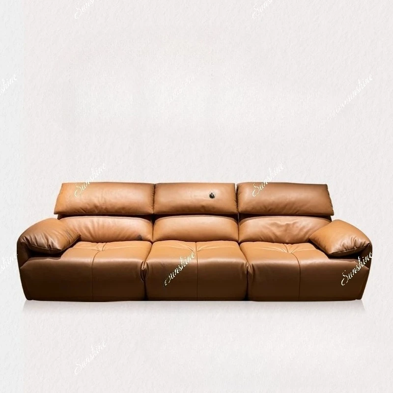 Italian retro high backrest living room straight row home sofa