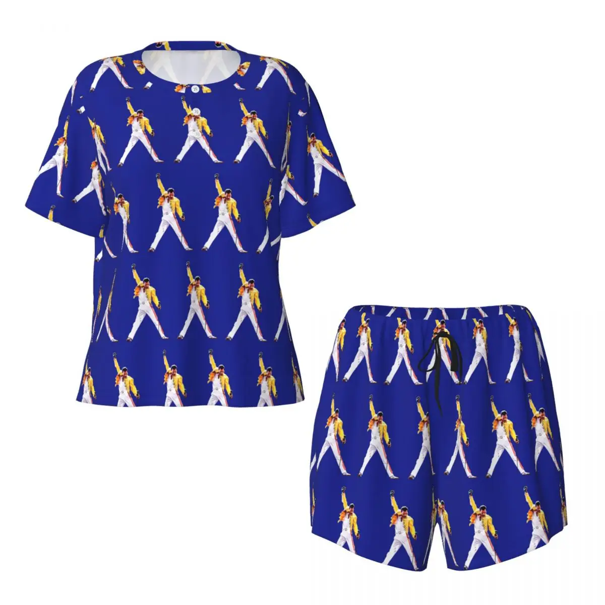 

Freddie Mercury In Concert Round Neck Short Sleeves Nightdress for Sleeping Sleepshirts Women Loose Pajama Set Short Pants