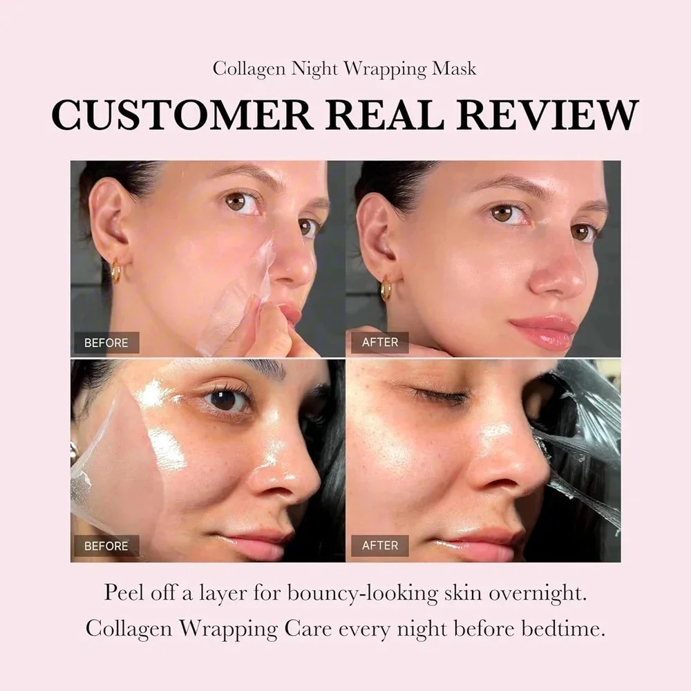 Collagen Overnight Wrapping Peel Off Facial Mask Set Korean Collagen Night Wrapping Mask Deeply Hydrates Night Care Mask Cream