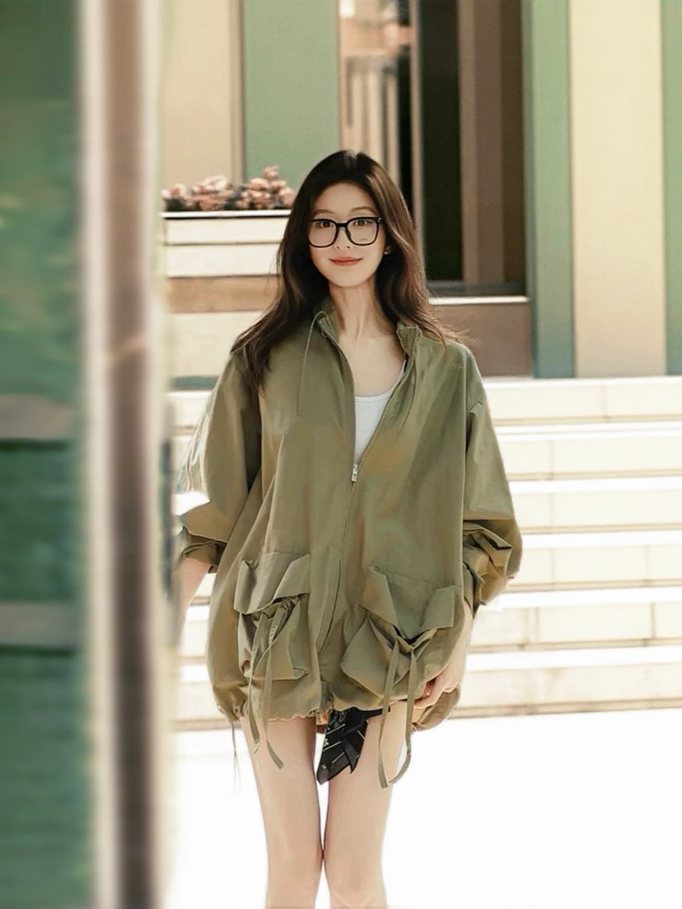 

Свободный кардиган в стиле милитари для женщин, осенний, универсальный, повседневный, стройнящий, с открытыми рукавами