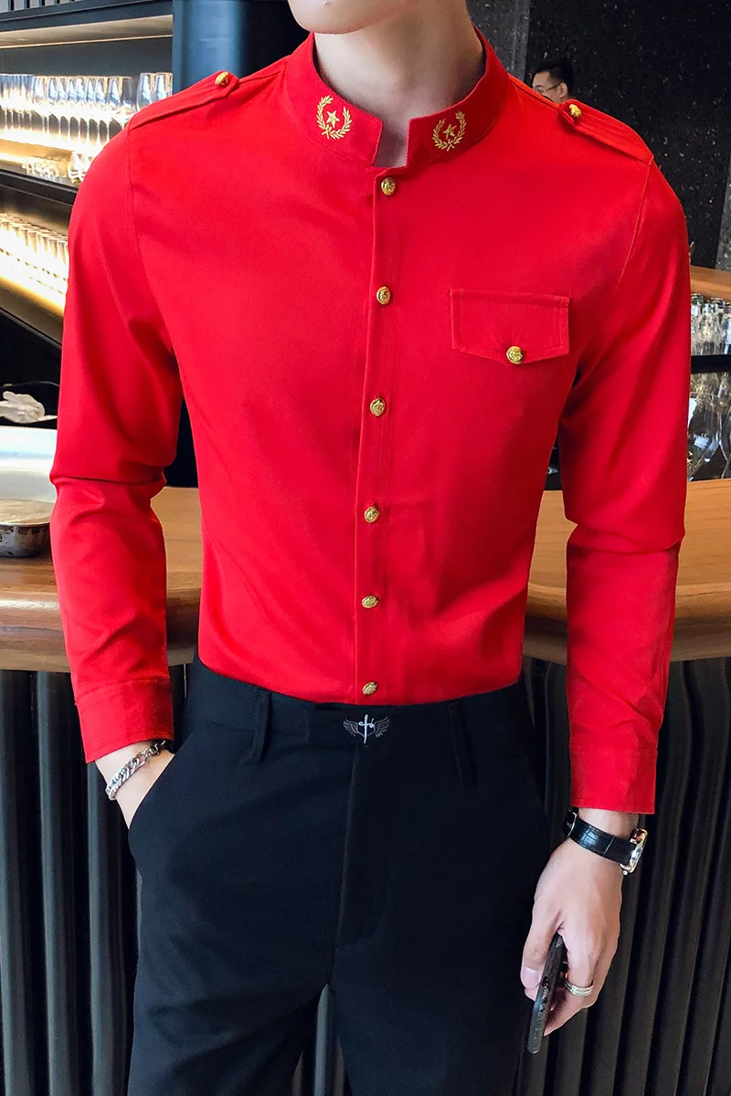 2020 Autumn Men\'s Red Black Shirt S-5XL Mens Shirt Slim Fit Casual Shirts Camisa Hombre Camisa Social Masculina Shirts Men Dress