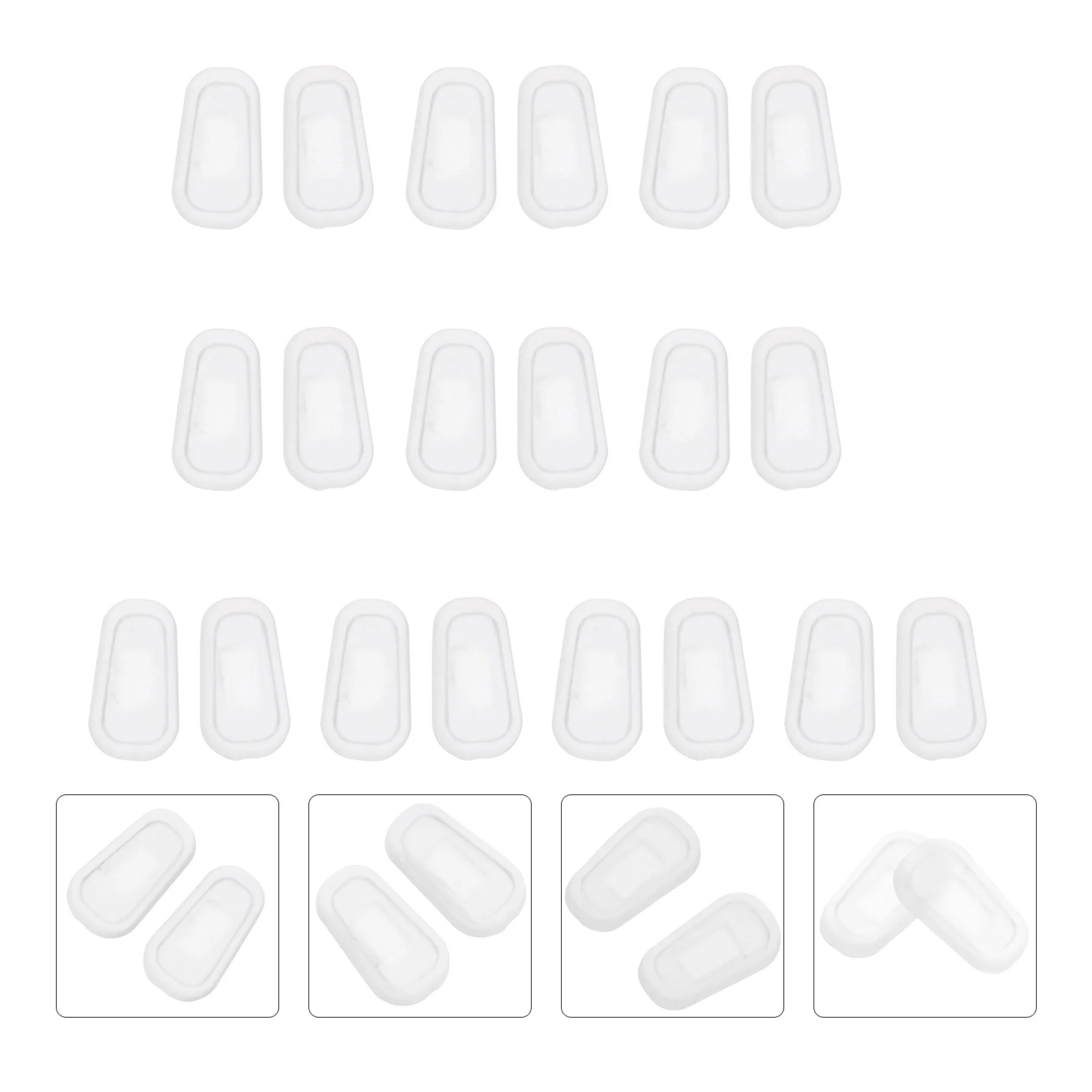 Almofadas de nariz de silicone para óculos, almofadas antiderrapantes, óculos confortáveis, antiderrapantes, remendo macio, branco, 15x07x03cm, 10 pares