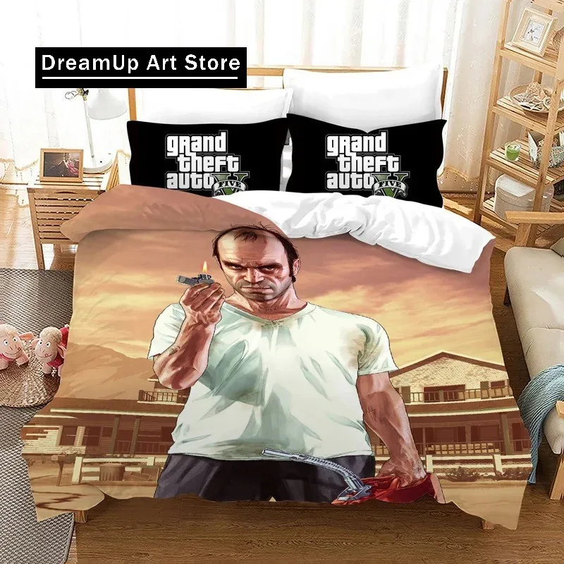 Game GTA V Bedding Set Cartoon Duvet Covers Pillowcase Grand Theft Auto 5 Comforter Bedding Sets Bed Linens Bedclothes(No Sheet)