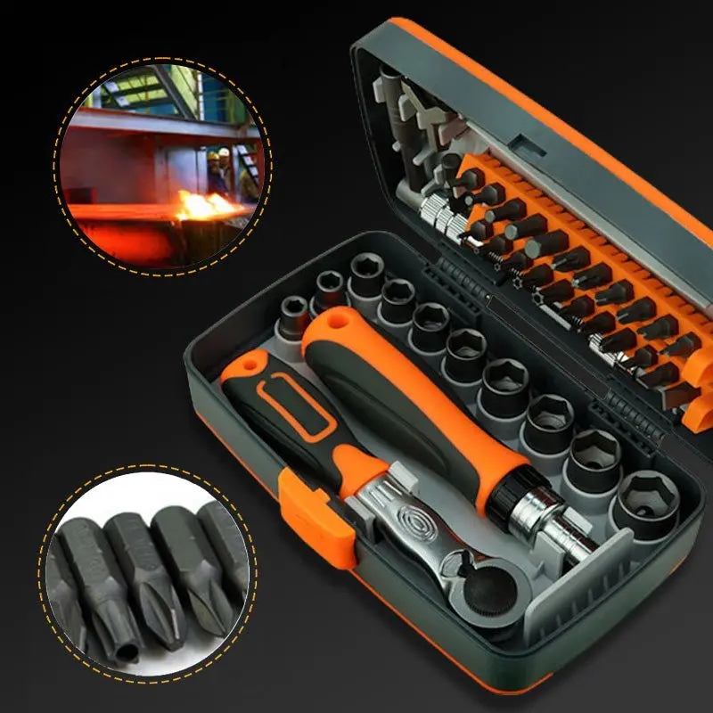 Imagem -02 - Multipurpose Ratchet Chave de Fenda Grupo Chave de Fenda Handle Chave Universal Soquete Ferramenta de Mão Household Labor Saving Kit 38 Pcs