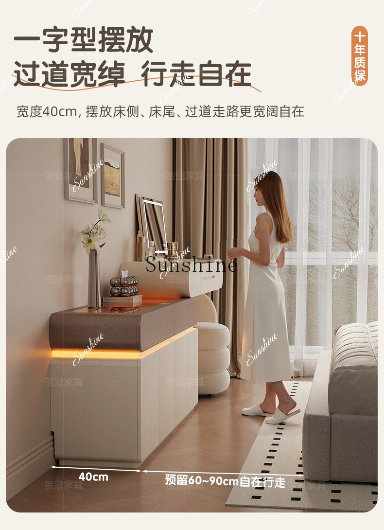 

Cream wind solid wood flip dresser light luxury premium master bedroom, integrated bedsideP