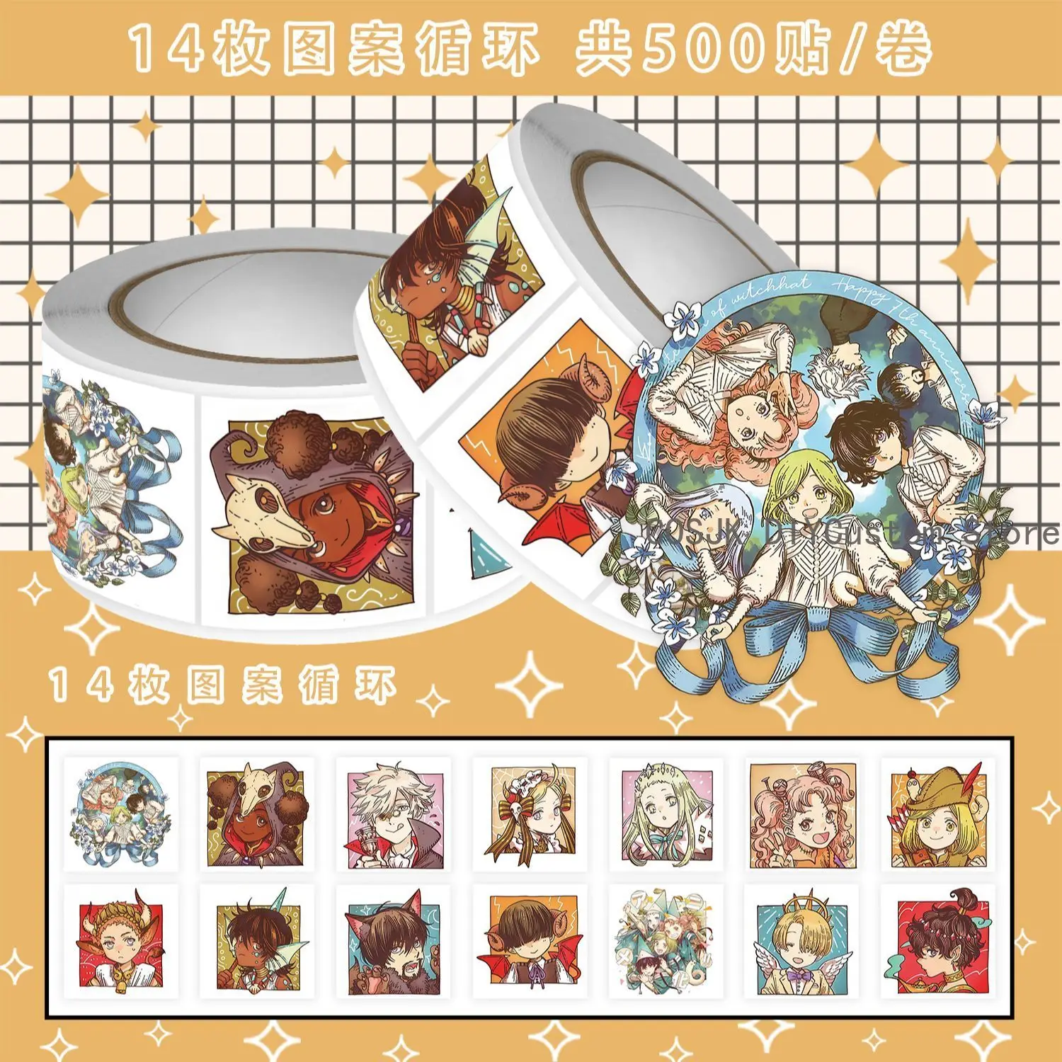 

500Pc/Roll Anime Witch Hat Atelier Koko Tetia Stickers Cute DIY Laptop Envelope Scrapbook Car Motorcycle Decal Student Gift