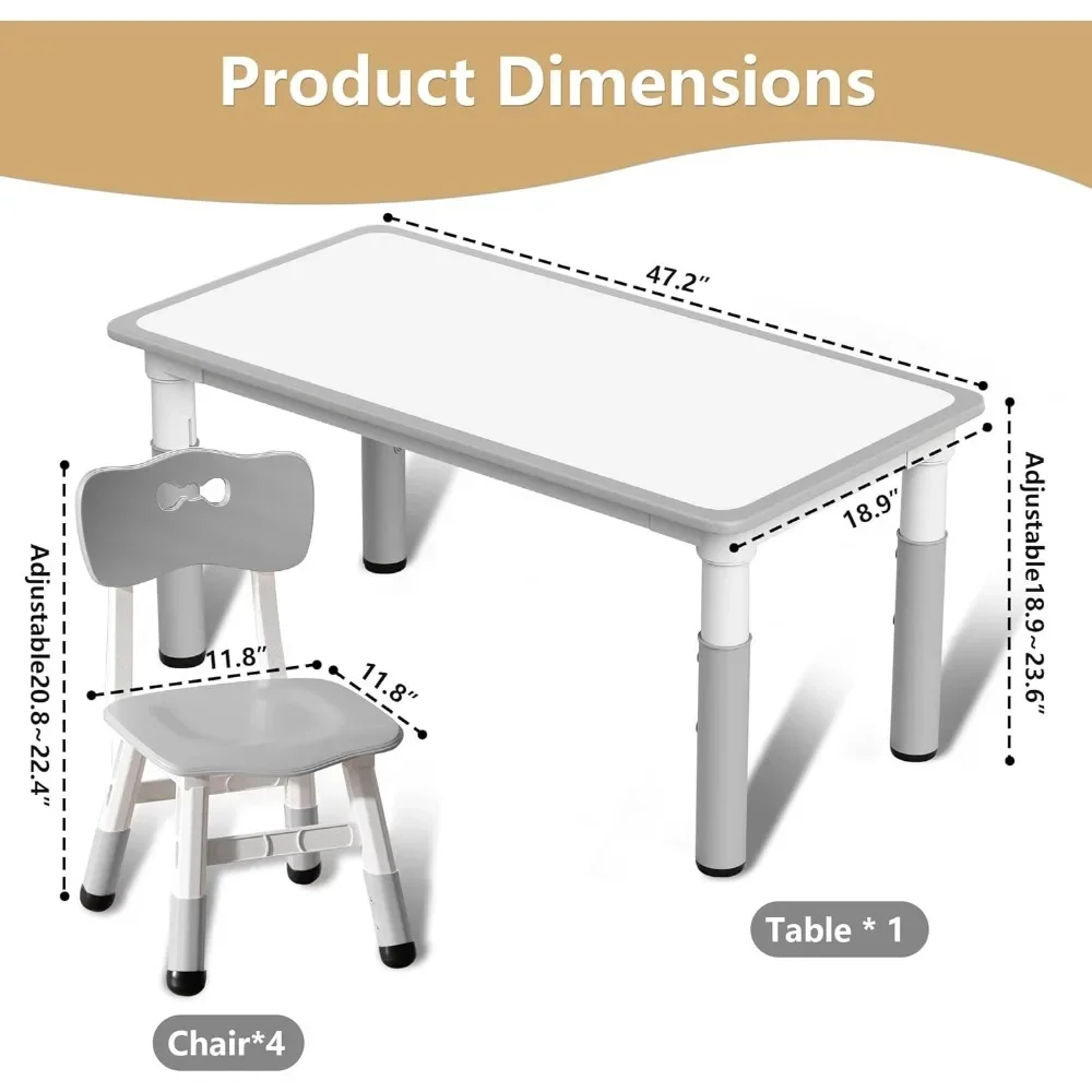 Kids'Table & Chair Sets Suitable for 2 Years + Kids Height Adjustable Toddler Table & Chair Set with 4 Seats Tabletop can Doodle