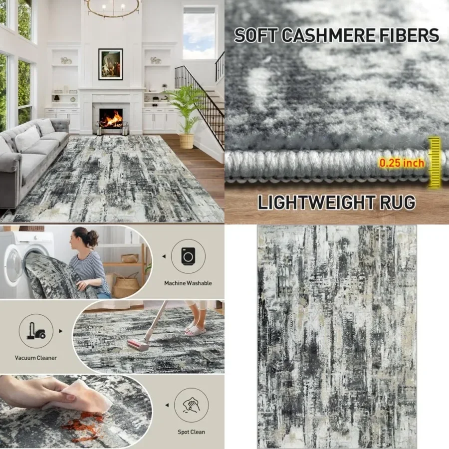 

8x10 Area Rugs Washable Rug: Large Modern Abstract Living Room Rug Soft Anti-Skid Thin Carpet Indoor Floor Non-Shedding Carpets