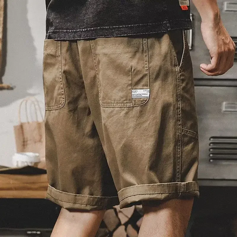 Male Short Pants with Draw String Solid Button Men's Cargo Shorts Vintage Streetwear New in 2024 Fashion Casual Elegant Jorts