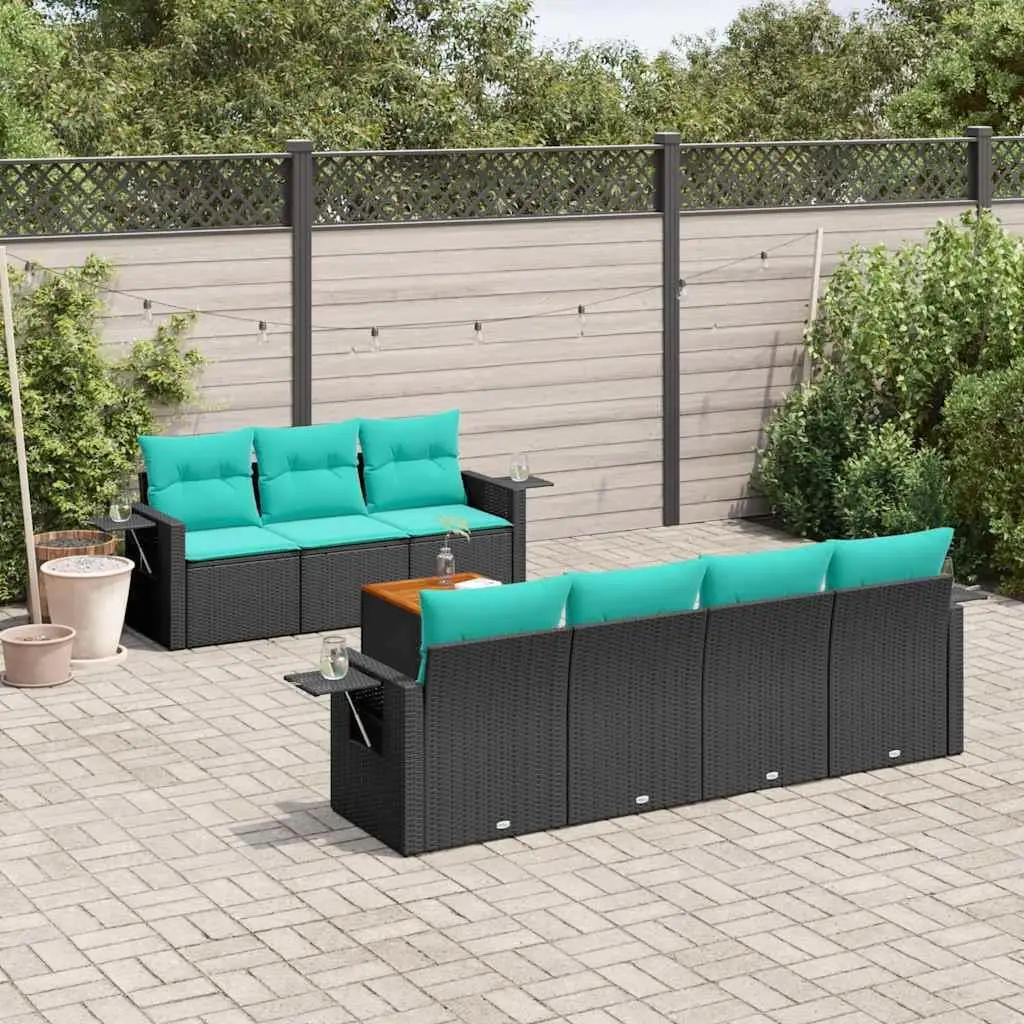 

8 Piece Outdoor Patio Sofa Set with Cushions Waterproof Black Wicker Furniture Garden Seating