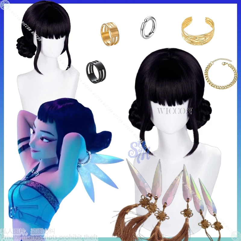 

Zoey Kpop Demon Korea Girl Group Cosplay Anime Black Wig Idol Jirai Kei Girls Props Earring Rings Halloween Christmas Party 코스프레