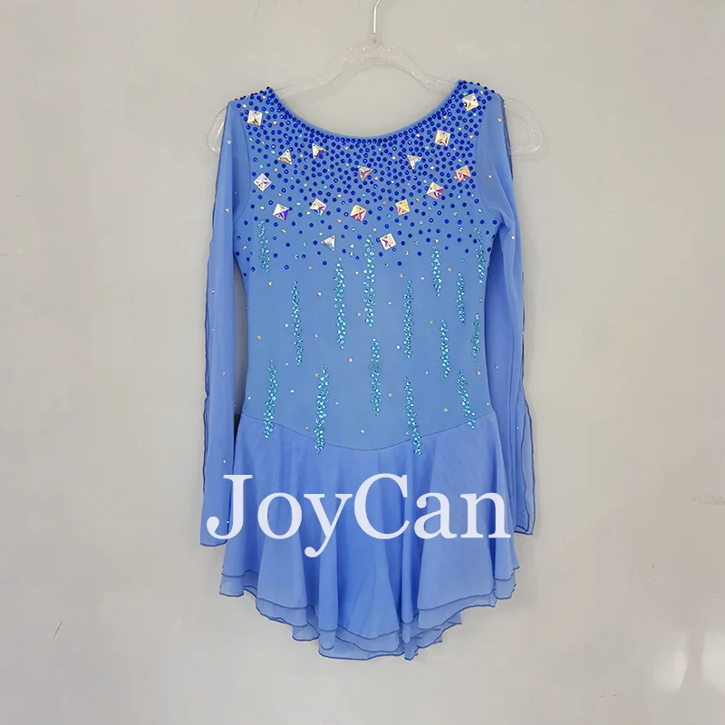 JoyCan-فستان تزلج مطاطي للفتيات ، أزرق ، شكل جليدي ، منافسة ، ملابس رقص ، مخصص