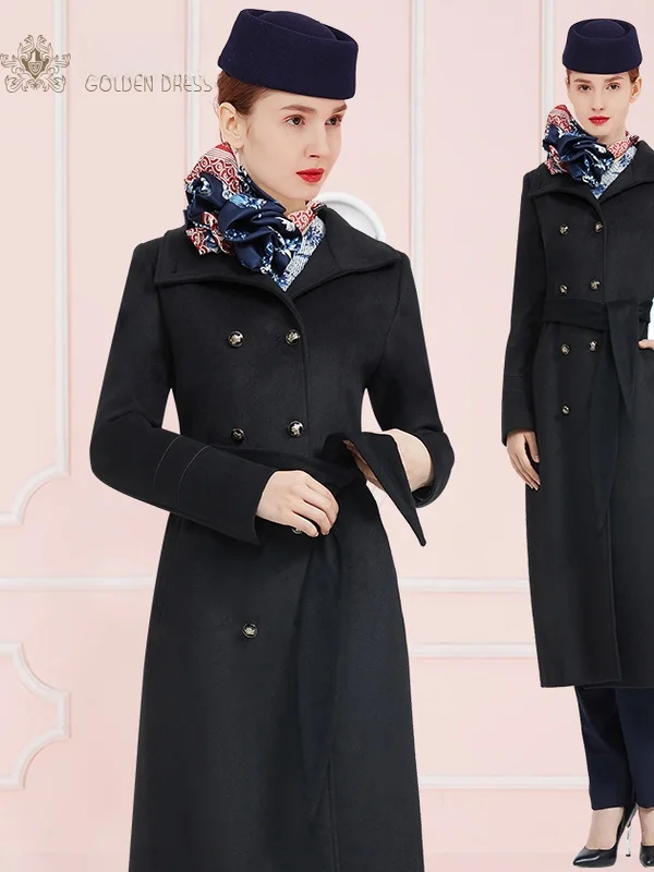 

Elegant Black Woolen Suiting Coat Female Professional Career Mid-Length Slimming Outerwear Autumn Winter Fashion for Young Women