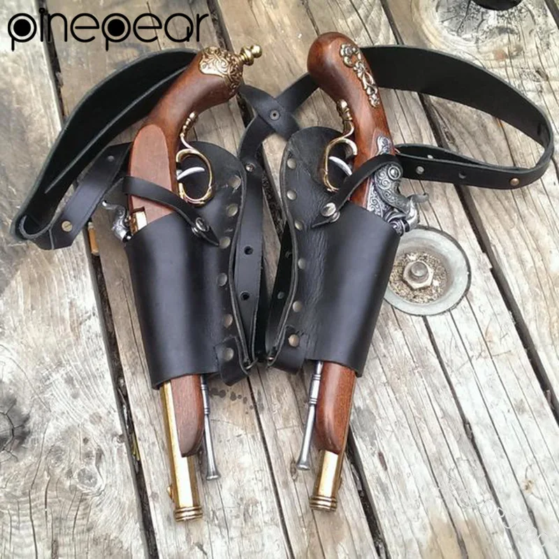 PinePear ルネッサンス中世騎士フリントロックガンストラップダブルホルステ調節可能なスチームパンク海賊コスプレハロウィンアクセサリー