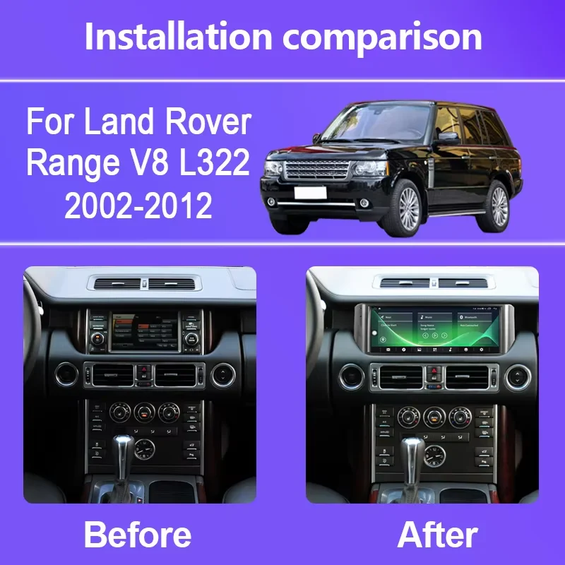 สำหรับรถยนต์แลนด์โรเวอร์ รุ่น V8 L322 ปี 2002-2012 เครื่องเล่นมัลติมีเดียระบบแอนดรอยด์ พร้อมระบบนำทาง GPS วิดีโอ รองรับ Wireless CarPlay และ Auto Carplay ระบบสเตอริโอในรถยนต์