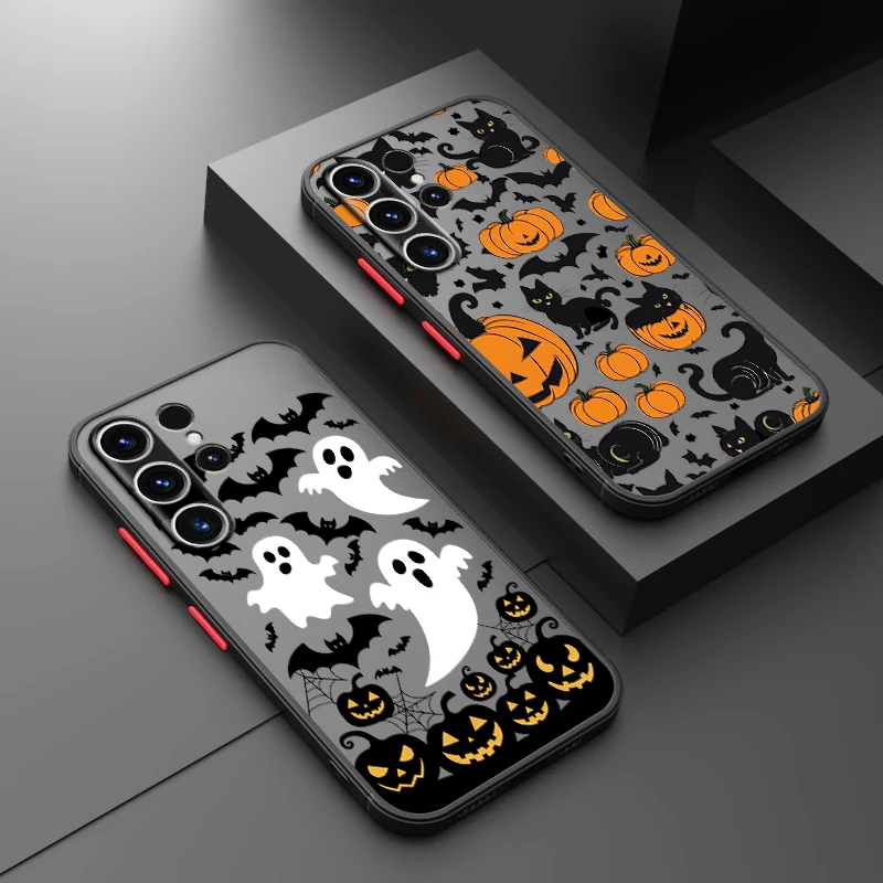 Case voor Samsung Galaxy S25 Rand S22 Plus S23 Ultra S20 S10 S9 S24 FE S21 Terug Telefoon Cover cartoon Halloween Kasteel Kat