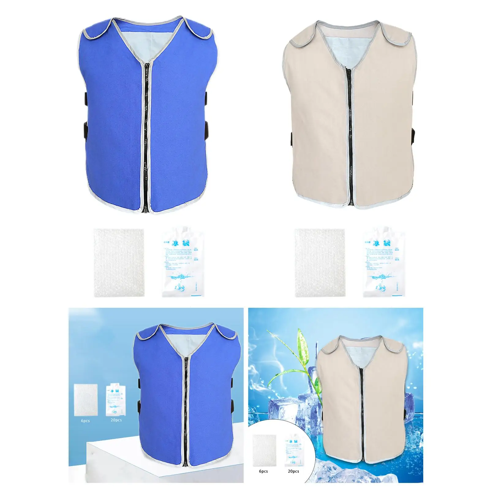 Reusable Cooling Vest with Reflective Strip Zipper for Unisex Outdoor