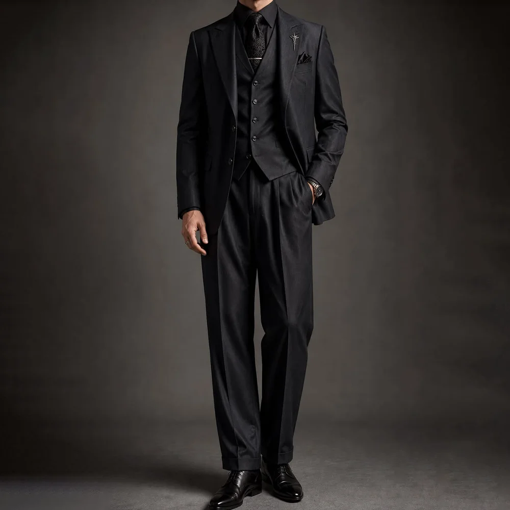 Classic Men Black Suit Single Breasted Business 3 Piece Jacket+Vest+Pants Formal Wedding Groom Attire Timeless Evening Outfit