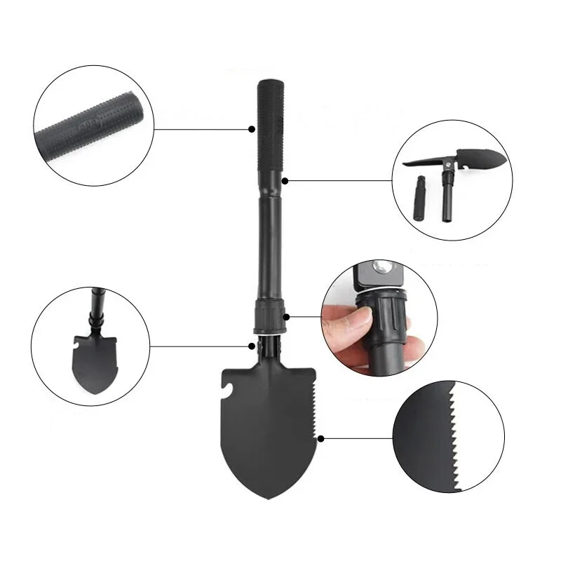 Multifunctional Black Folding Shovel Outdoor Survival Camping Hiking Portable Shovel Tools for Garden Planting Sand Dredging