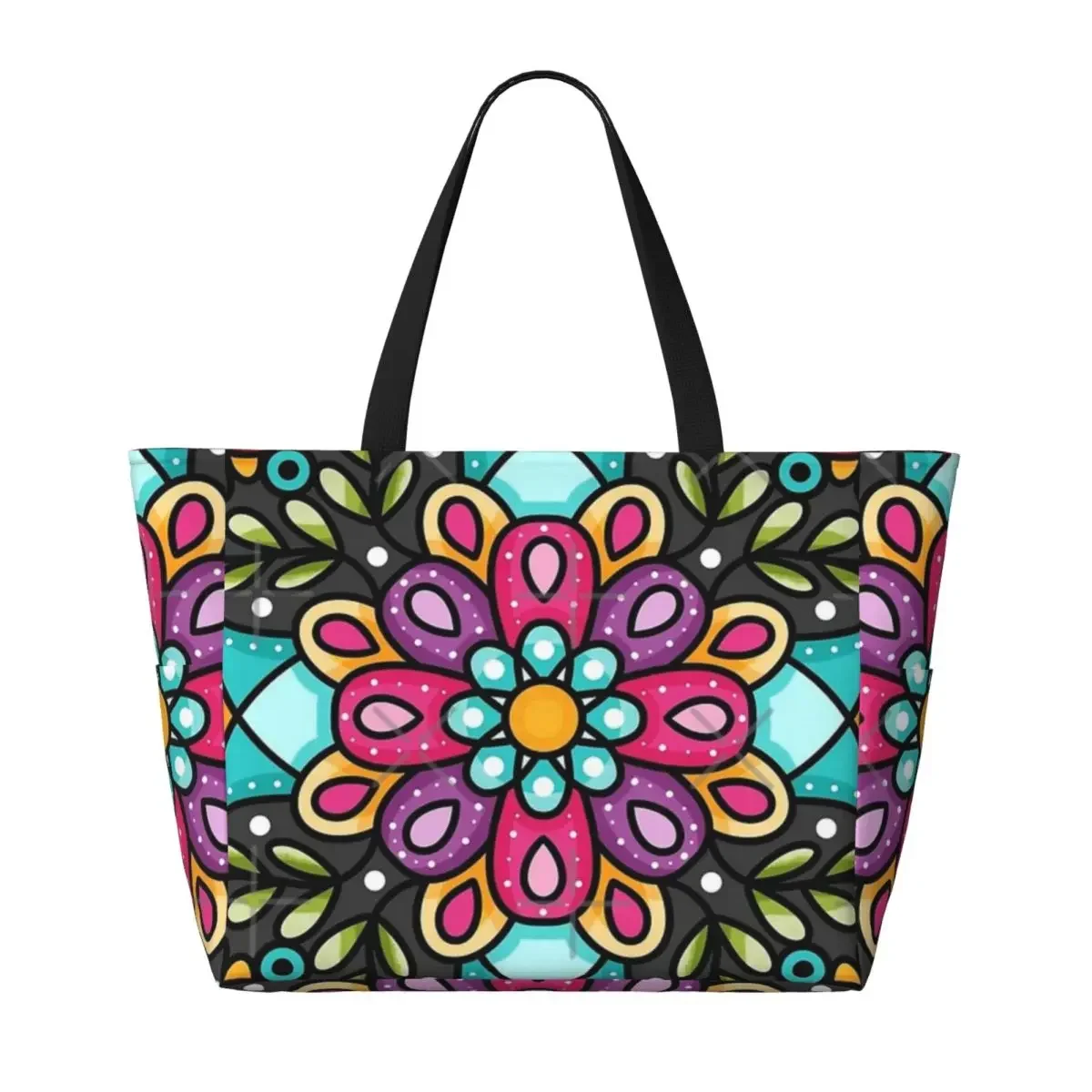 Sac de voyage de plage mandala à fleurs, sac fourre-tout de style mexicain, sac de voyage pratique de personnalité initiée, motif multi-style