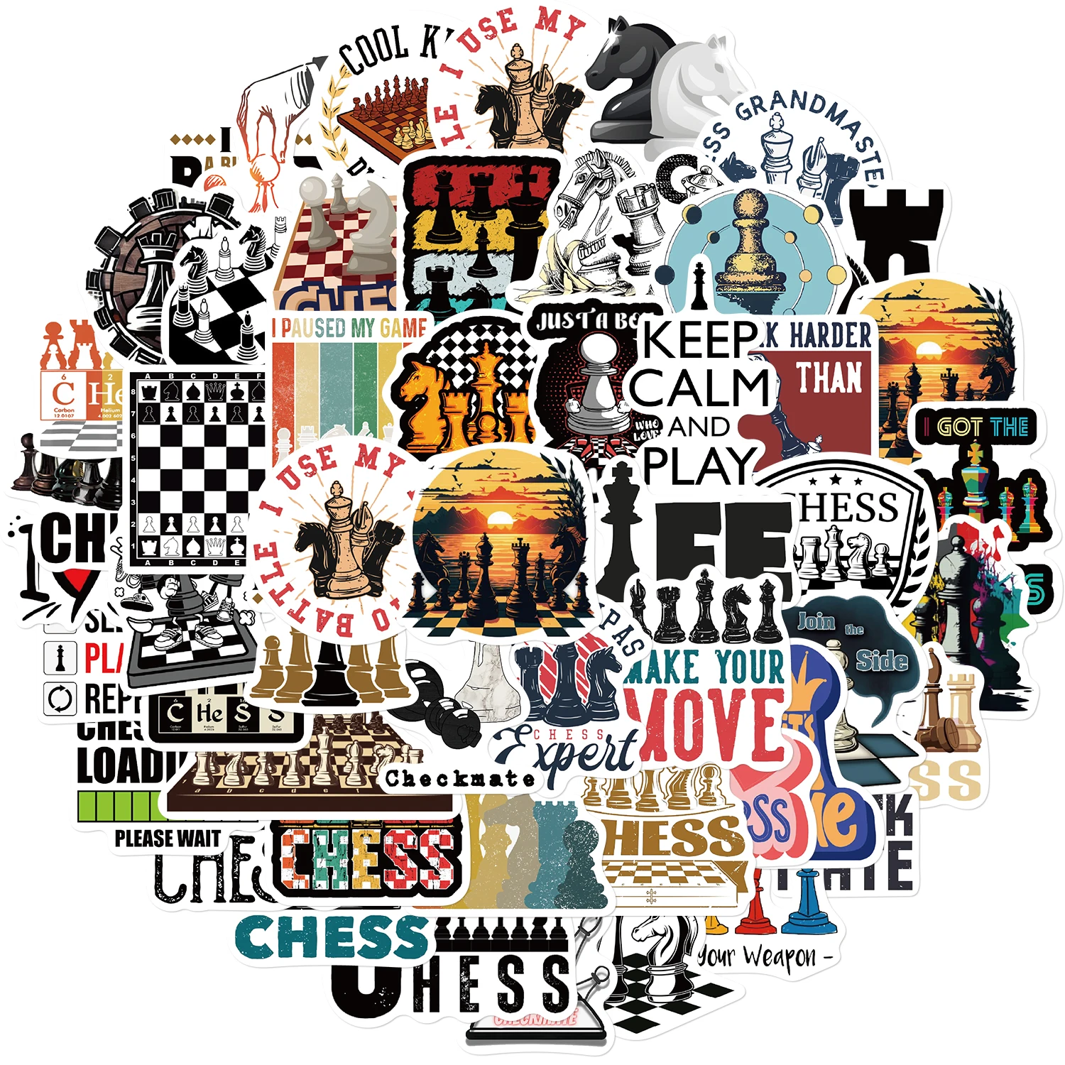 50PCS Chess Game Stickers Decal DIY Skateboard Cafe Cartoon DIY Motorcycle Cool for Graffiti Laptop Luggage Cute Cartoon Sticker