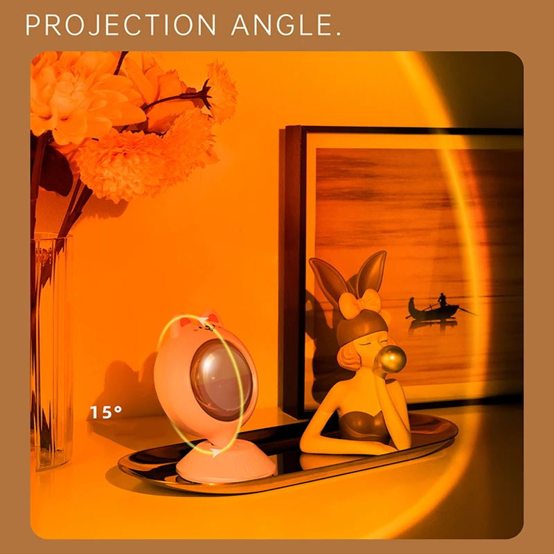 Sunset Projector Light LED Night Light USB Rechargeable LED Sunset Lamp 7 Colors Dimmable Rainbow Lamp Bedroom Decor Nightlight