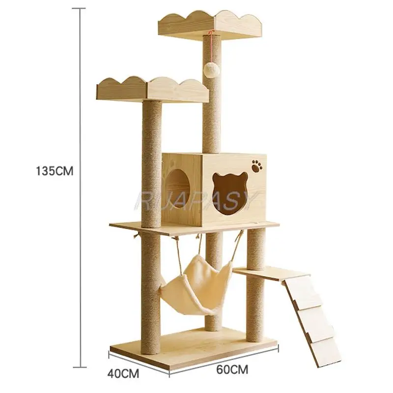 Cat Climbing Frame Tree Cat Scratching Column Wood Cat Jumping Platform Multi-Level Pet Cat Tree House Condo Perch Tower