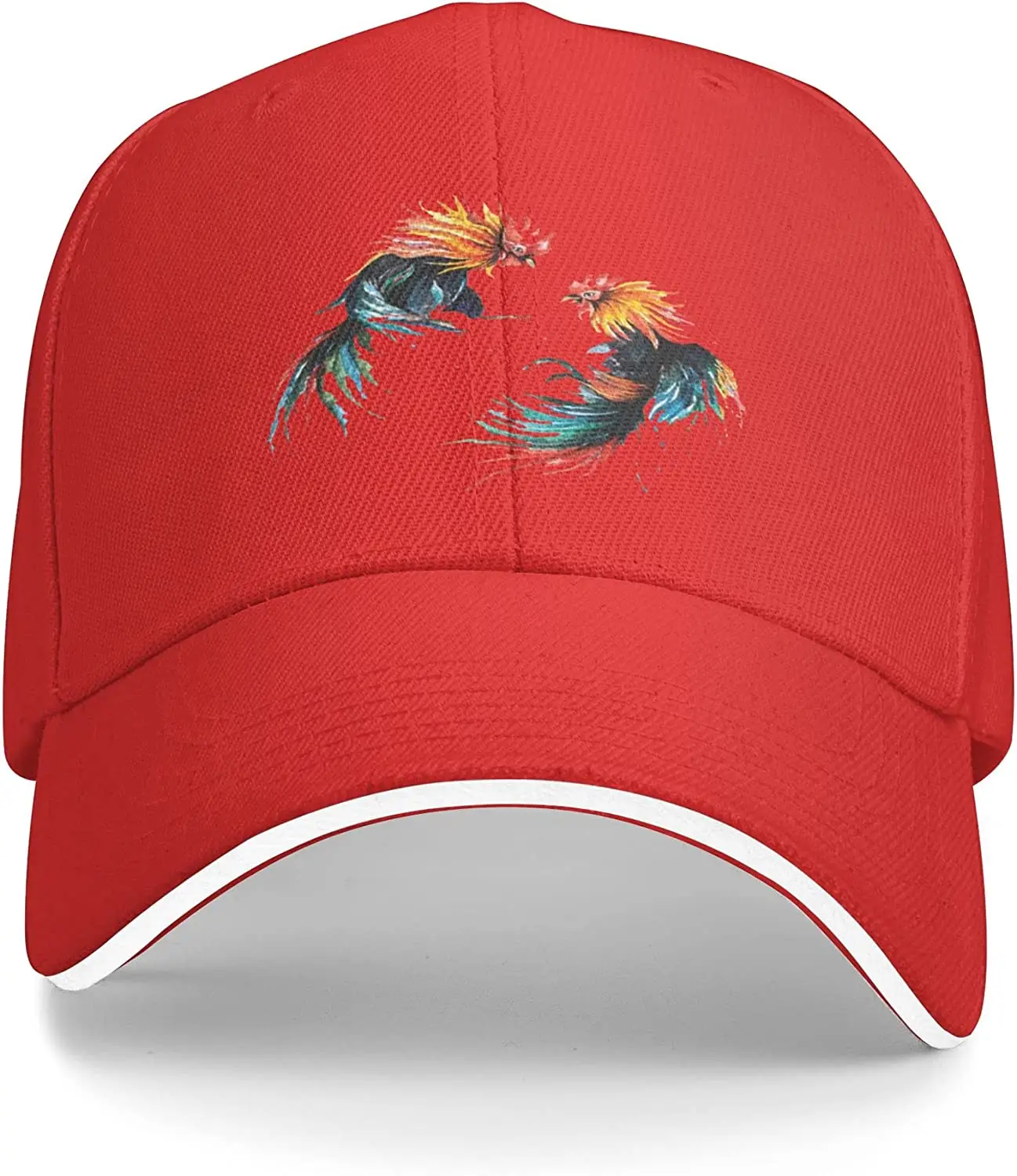 Roosters Fighting Sandwich Hats Adult Baseball Caps Fashion Dad Sports Caps Adjustable Classic Washable Hats Mens Womens