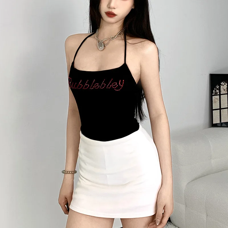 

Spring 2025 Women's Bodycon Red Text Decoration Simple Design Cross-Border Sle Low Waist Polyester Jumpsuit Nine Points Pants