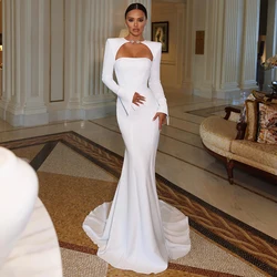 Elegant Wedding Dress for Women White Cut-out O Neck Backless Mermaid Wedding Gown Long Sleeves Trumpet Sexy Robe de Mariée 2023