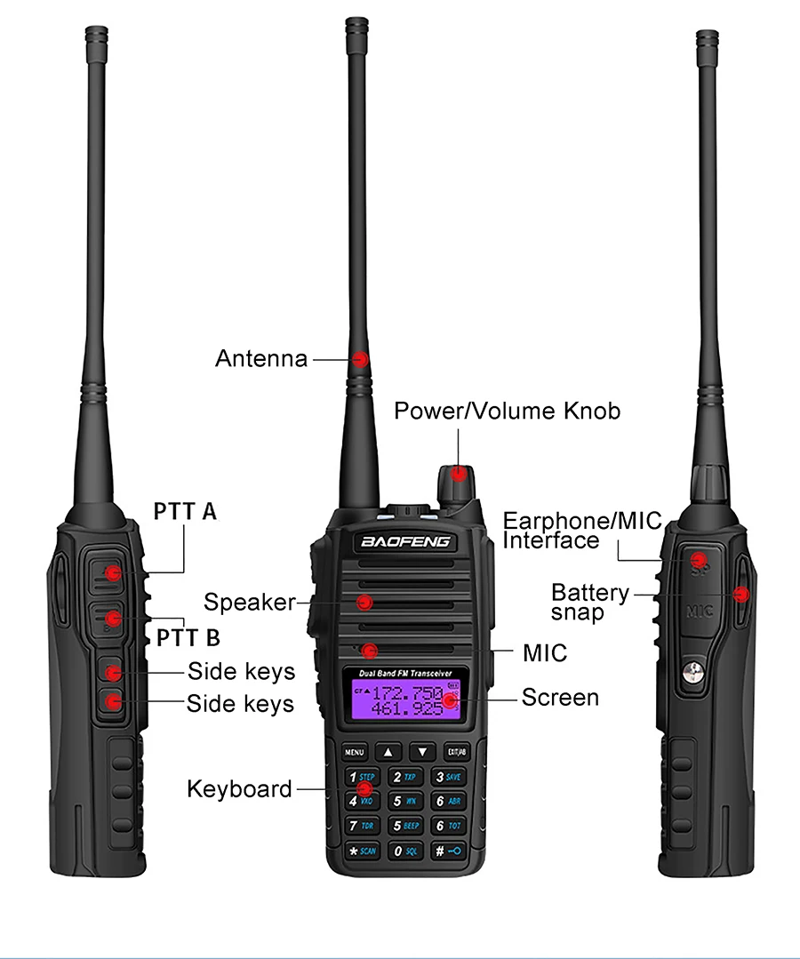 Baofeng-UV 82 Walkie Talkie, Real 5W, 8W, Radioamador Comunicador, PTT duplo, Long Range, 2 Way, Portátil, FM, Estação de Rádio Amador