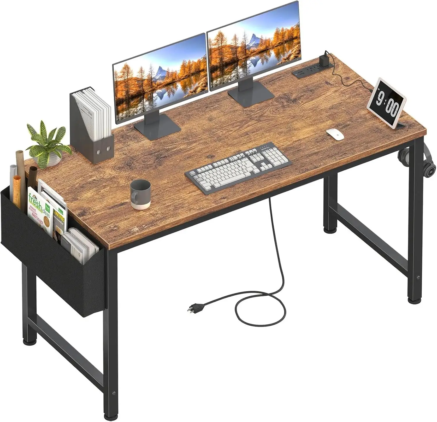 

Gaming Desk Wood 55 inch with Power Outlets All Seasons Black