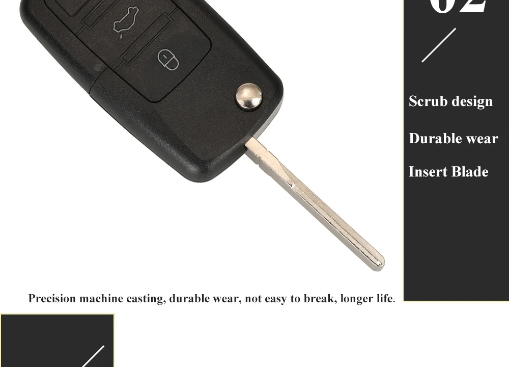 Jingyuqin 6QE 959 753 Fernbedienung Auto Schlüsselanhänger 434 MHz für Volkswagen VW Fox Gol Sharan 2010 + Saveiro2009-2012 6QE 959753 Flip 3-Knöpfe – Detail 7