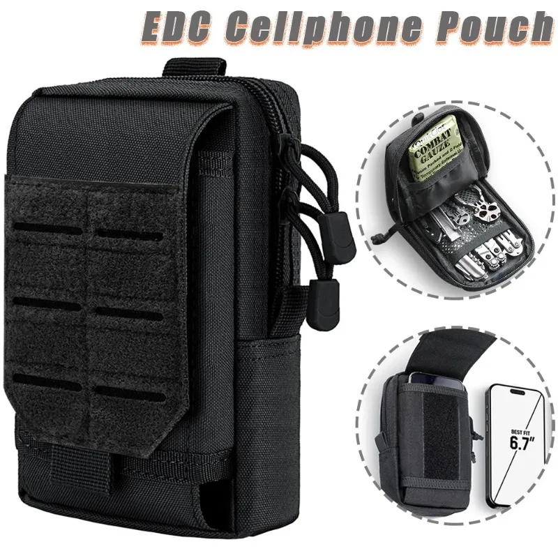 Tactische MOLLE EDC Utility heuptas & mobiele telefoonhoesje Compacte gadget-organizer Vesttas Portemonnee Smartphone-holster