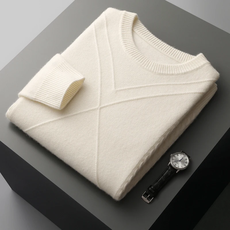 Autumn and Winter Men's Cashmere pullover Long Sleeve Round Neck Knitted Pattern Sweater High Quality Warm Fashion Top