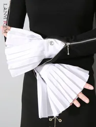 LANMREM Solid Color Versatile Cufflink Sleeve Pleated Flare Sleeves Gloves Decorative Shirt Female Fashion 2DA2410