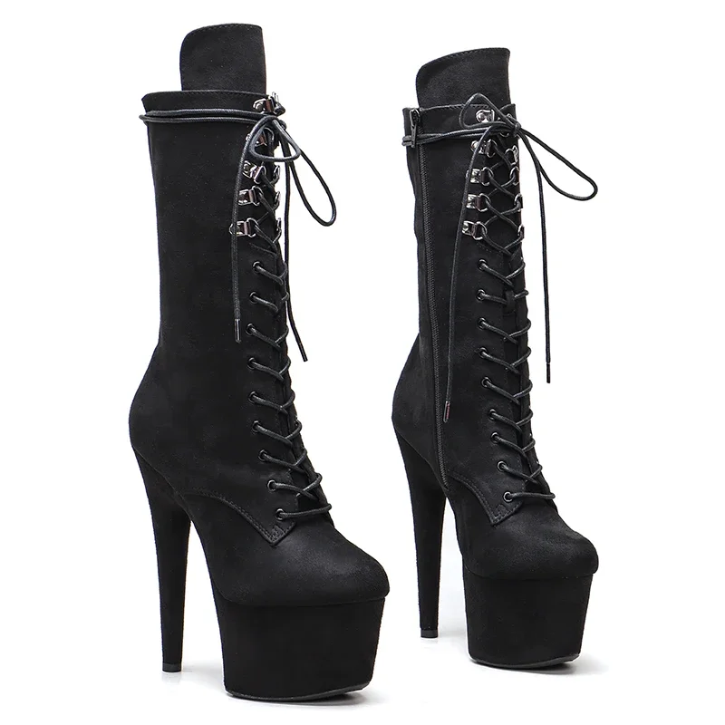 Leecabe รองเท้าเต้น17ซม./7นิ้วหนังนิ่ม, รองเท้าบูทส้นสูงพื้นรองเท้าเต้นเสาปิดนิ้วเท้า