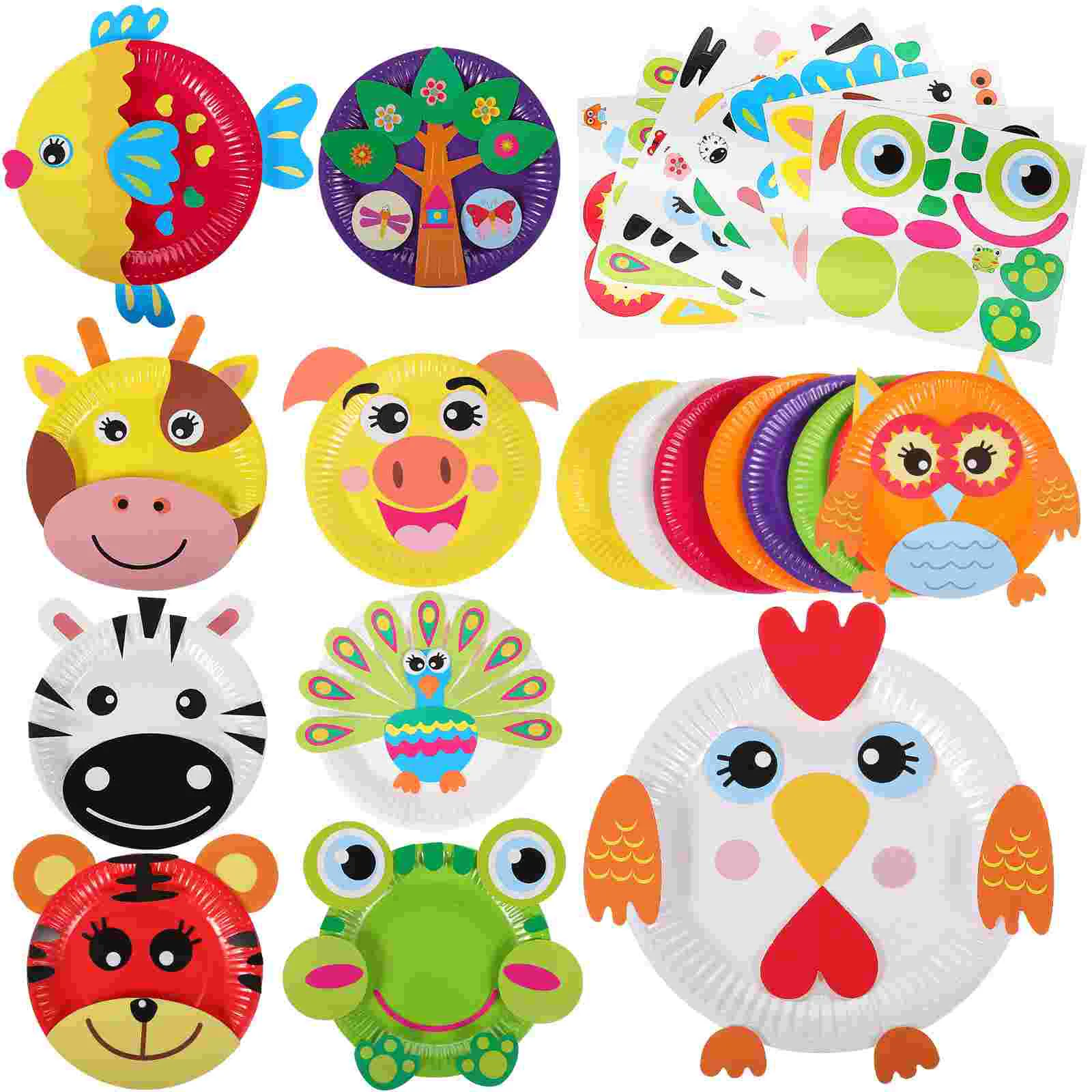 

DIY Paper Plate Sticker Painting Toddler Crafts Ages 2-4 2-3 Kids Plates Suite Kits Animal Stickers Toys