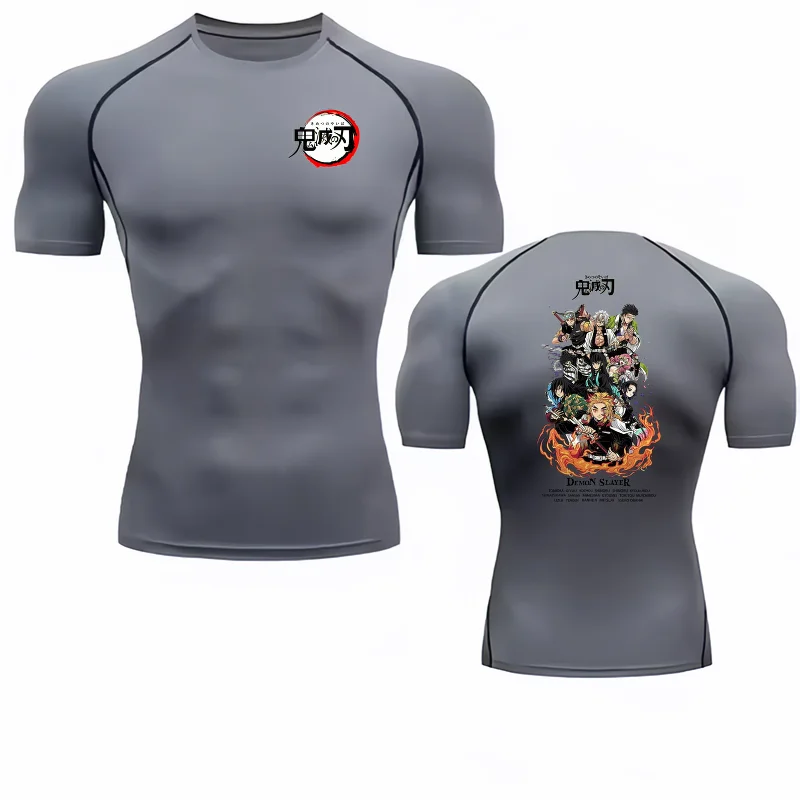 Bandai Demon Slayer Corps Men's Compression Shirt, Quick Dry Elastic Short Sleeve Gym Workout Breathable Fitness Sportswear