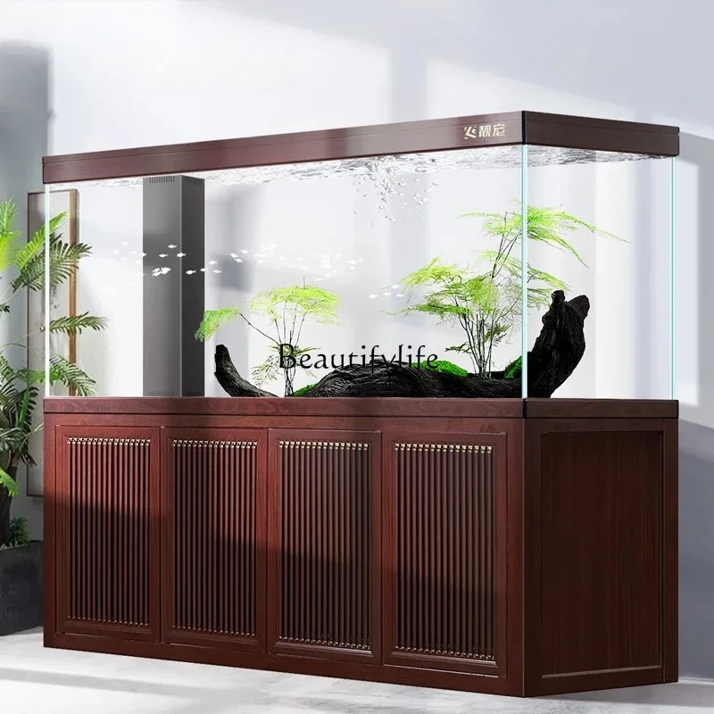 

Chinese dragon fish tank company living room ultra-white glass professional grade bottom filter large aquarium