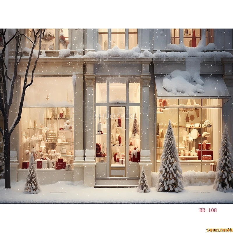 SHUOZHIKE  Christmas Wreath Window Photography Backdrops Prop Happy New Year Decoration Family Holiday Party Background RR-66