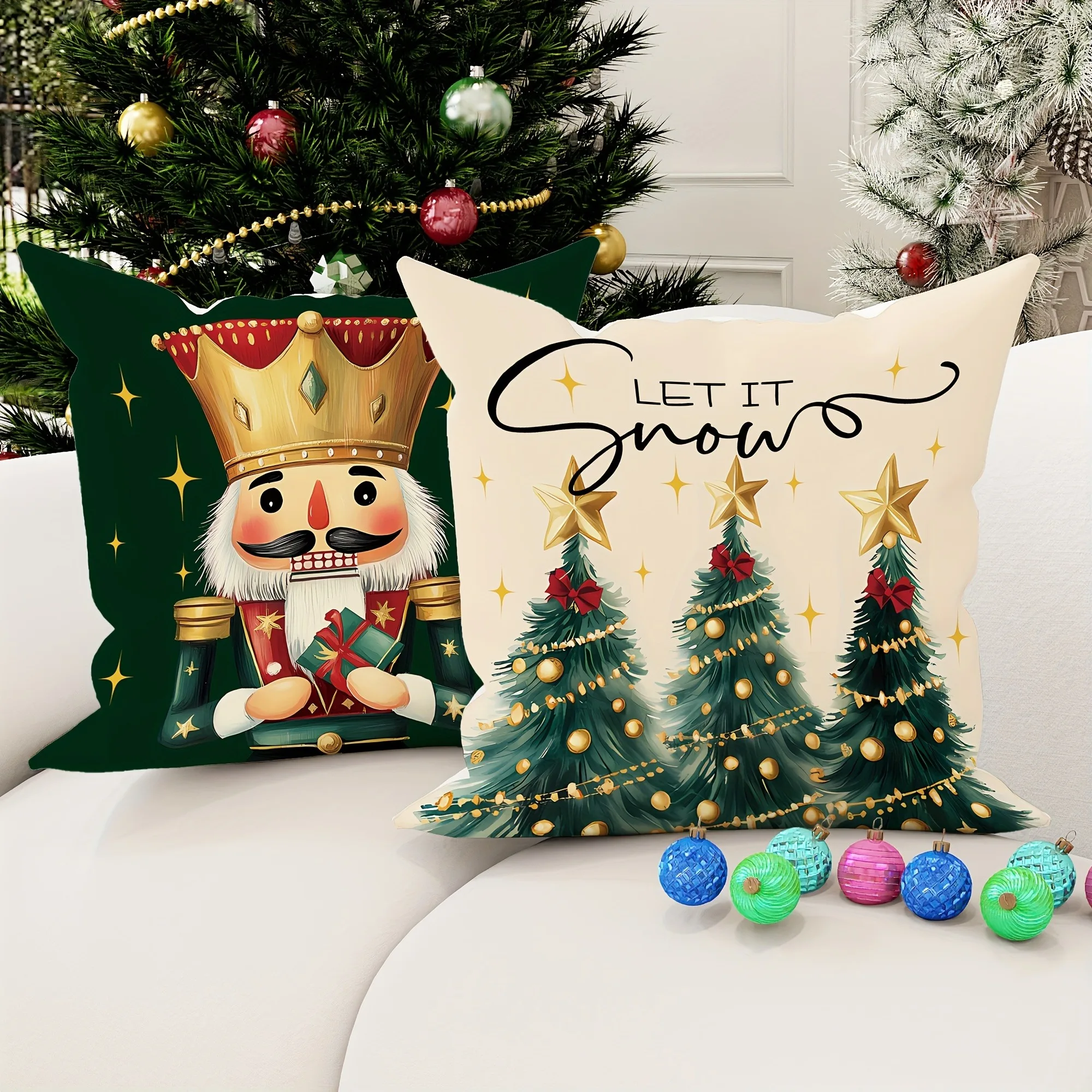 Christmas Nutcracker Pillowcase New Year Gift Sofa Cushion Cover Room Home Decoration Zipper Opening and closing