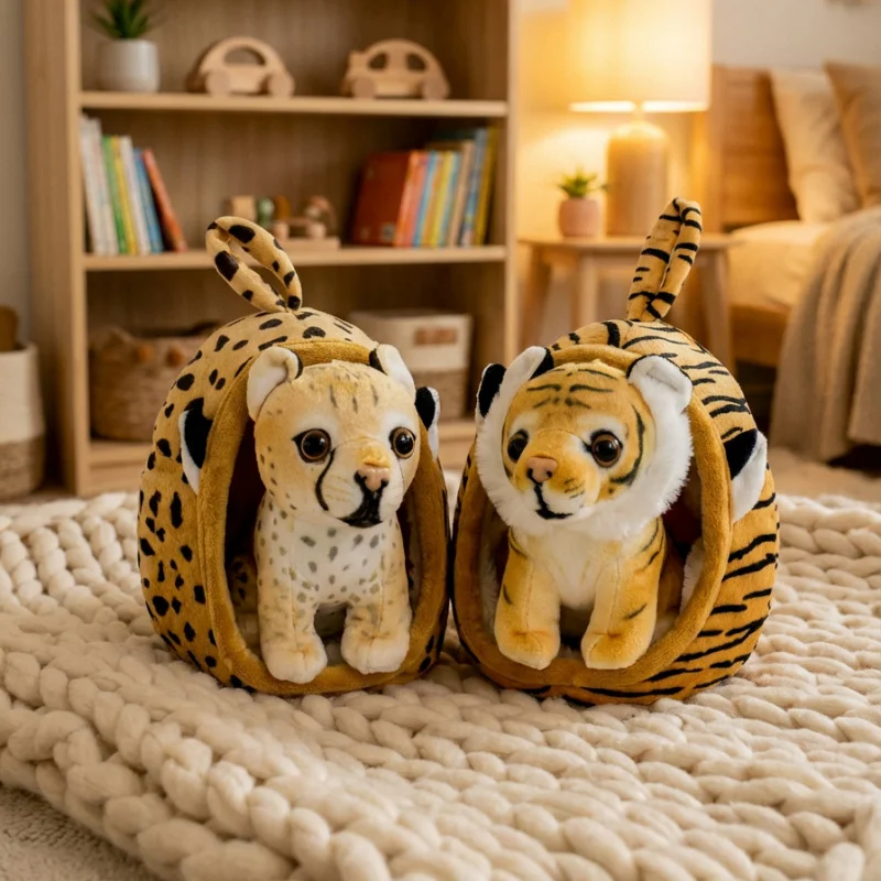 1개 18CM 귀여운 동물 둥지 플러시 장난감 시뮬레이션 호랑이 표범 허스키 사자 기린 시바견 인형 귀여운 홈 장식 선물